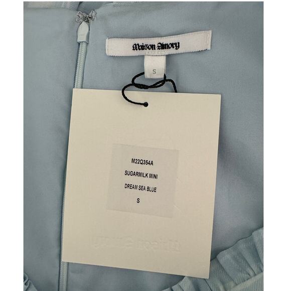 Maison Amory Sugarmilk Mini sweetheart dress dream sea blue plaid size small S - Picture 4 of 6